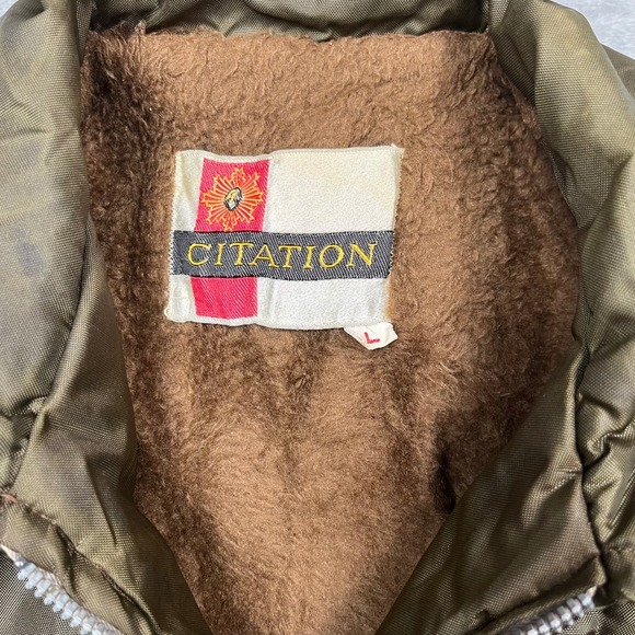 Vintage 70s 80s Olive Green Lined Bomber Jacket Hidden Hood Sportswear Men's Lrg - Picture 2 of 16